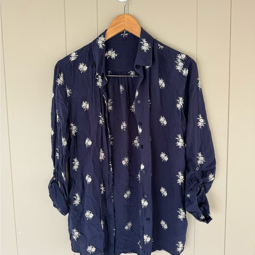 Navy Floral Button-Up Shirt